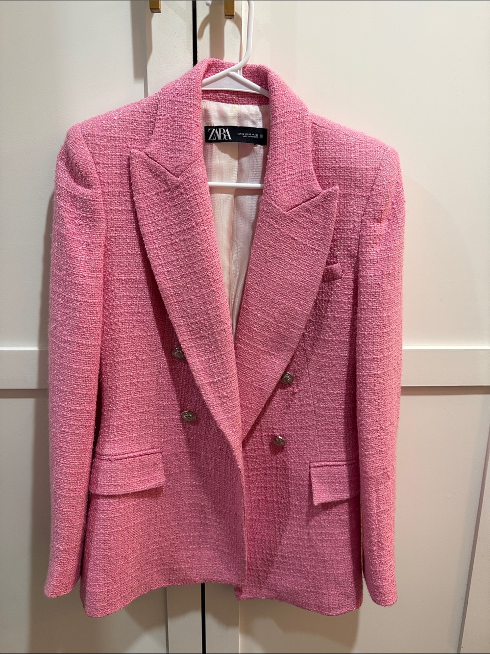 ZARA Pink Tweed Double-Breasted Blazer Jacket